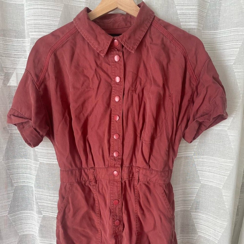 Red Button-Up Short Sleeve Dress